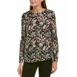 J. McLaughlin Lorinda Back Button Silk Blend Blouse in Black Floral Size XS